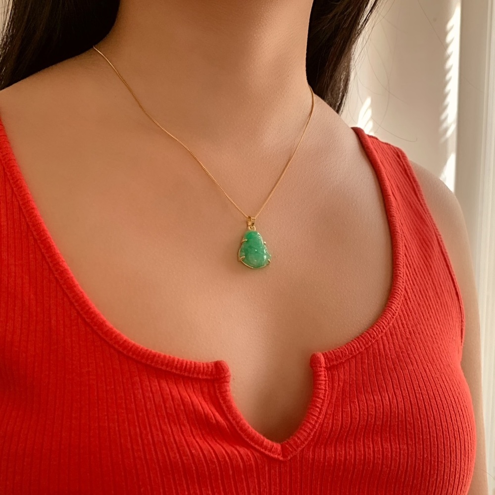 Jade Laughing Buddha 24k Gold Filled Necklace